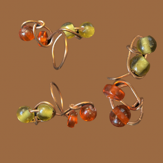 Orange yellow glass bead copper ring